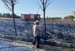 Anız yangınında alevler bahçesine sıçrayınca hortumla müdahale etti