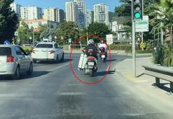 Kartal'da trafikte bavul taşıyan motosikletli kamerada