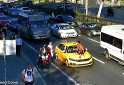 Tartışma sonrası taksi üstünde yolculuk