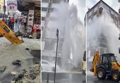 Bahçelievler’de ana isale hattı patladı, tonlarca su apartman boyunca yükseldi