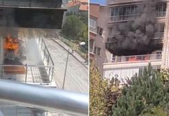 Balkondaki kanepe alev aldı, ev yandı