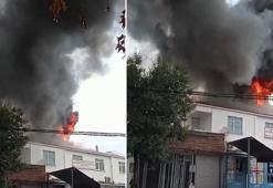 Sancaktepe'de üzerinde baz istasyonu olan çatıda yangın
