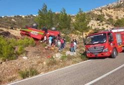 Mersin'de orman yangını; aragöz devrildi
