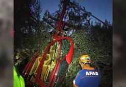 Motor arızası yapan gyrocopter zeytinliğe zorunlu iniş yapıp, ağaçlara çarptı