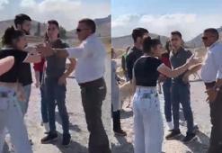 Hayvanseverler ile baba- oğul arasındaki 'köpek besleme' kavgası kamerada