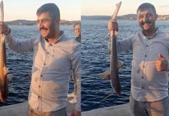 Beykoz'da oltasına yavru köpek balığı takıldı