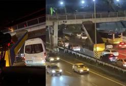 Tuzla'da kamyon damperi üst geçide takılı kaldı