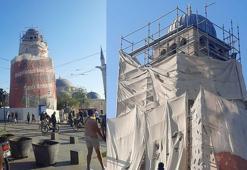 Tarihi Saat Kulesi'ne 90 yıl sonra konulan kubbenin, örtüsü kaldırıldı