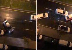 Ümraniye'de şüphelilerin polis otosuna çarparak kaçtığı anlar kamerada