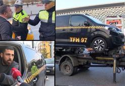 Beyoğlu'nda aracı trafikten men edilen taksici polisle tartıştı