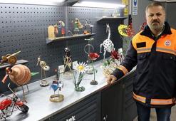 Hurdadan yaptığı minyatür eserler, Geri Dönüşüm Parkı’nda sergileniyor