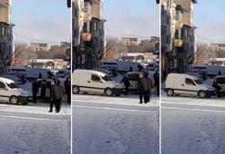 Buzlanan rampadan kayan aracı elleri ile tutmaya çalıştı