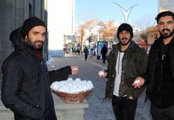 Van Gölü'ndeki kuraklığa 'kar topu' ile dikkat çekti