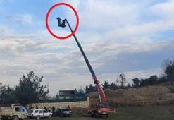 Vinç sepetinde içki içip, rastgele ateş açtı; o anlar kamerada