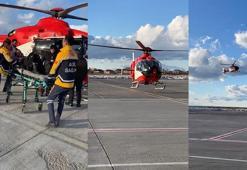 Doğum sancıları tutan kadın, ambulans helikopterle hastaneye ulaştırıldı
