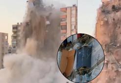 Yarısı yıkılan Kubilay Apartmanı tamamen çöktü