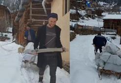 Odunları kızaklarla indirip depremzedelere gönderdiler