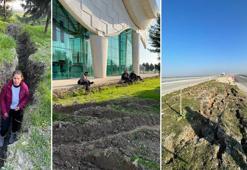 Hatay Havalimanı'nın bahçesi ve çevresinde zemin çökmesi oluşmuş