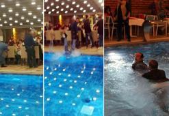 Türkücü Mustafa Keser, depremzedelere moral gecesinde havuza düştü