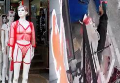 Fatih'te kadın iç çamaşırı giydirilen cansız mankenlere tekmeli saldırı