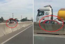 Kara yolunda otomobiliyle ters şeritte ilerledi