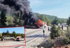 Yolcu otobüsü alev alev yandı