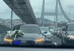 Fatih Sultan Mehmet Köprüsü'nde çakarlı meşaleli düğün konvoyuna tepki