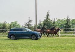 Yarış atları koşarken, başkan da Togg ile hız yaptı