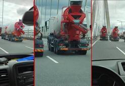 Yavuz Sultan Selim Köprüsü'nde beton mikserleri adeta duvar ördü