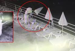 Havluyla yüzünü gizleyip dans etti, ardından plaj şemsiyelerini denize attı