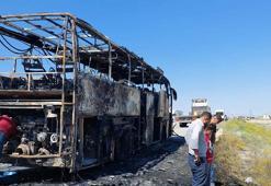 İran plakalı yolcu otobüsü alev alev yandı