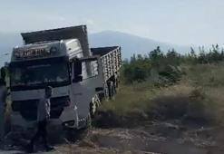Freni boşalan kamyon yoldan çıktı; 1 yaralı