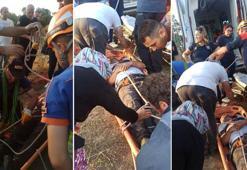 Su motorundan kopan parçayla yaralanan çiftçi derede mahsur kaldı