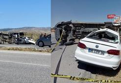Yolcu indirmek için duran minibüse otomobil çarptı: 1 ölü, 10 yaralı