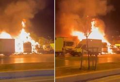 Bakırköy Veliefendi Hipodrumu önünde yarış atlarını taşıyan 5 kamyonet yandı