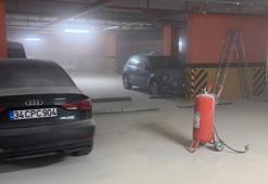 Bayrampaşa'da çocukların katlı otoparktaki araçlara yangın tüpü sıktığı iddia edildi
