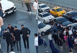 Küçükçekmece'de düğün magandaları D-100'de yan yolu kapatıp davul zurna eşliğinde halay çekti