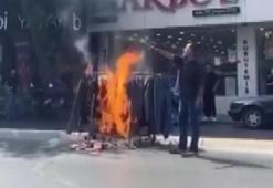 Bağcılar'da iş hanının ortak alanında satış yaptı çıkarılmak istenince ürünlerini yaktı