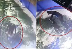Direğe kilitli motosikletin çalınma anı kamerada
