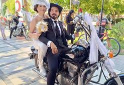Gelini motosiklet konvoyu eşliğinde aldı