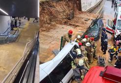 Pendik'te istinat duvarı araçların üzerine çöktü : 1 ağır 5 yaralı