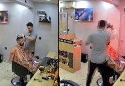 Esenyurt'ta müşterinin saçı kurutulurken fön makinesinin alev alması kamerada