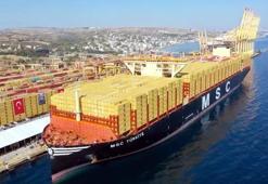 Dünyanın en büyük konteyner gemilerinden 'MSC Türkiye' Tekirdağ'da