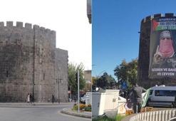 Diyarbakır’da tarihi sura asılan ‘Ebu Ubeyde’ posteri indirildi