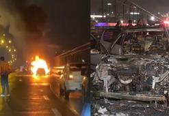 Bayrampaşa TEM bağlantı yolunda otomobil alev alev yandı