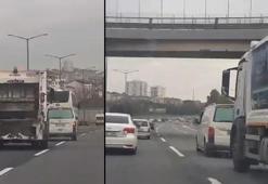 TEM'de sürücülerin tehlikeli inatlaşması kamerada