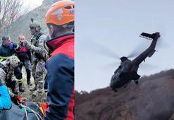 Fotoğraf çekmek isterken kayalıklardan uçuruma yuvarlandı, askeri helikopterle kurtarıldı