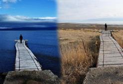 İki fotoğraf karesi, Van Gölü'ndeki çekilmeyi gözler önüne serdi