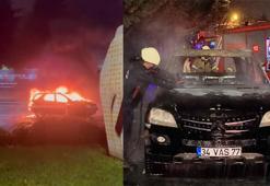 Beşiktaş'ta park halindeki cip alev alev yandı