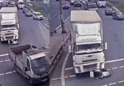 Başakşehir'de motokuryenin kamyonun altına kalarak öldüğü kaza kamerada